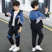 Childrens boys autumn suit 2021 New Korean version of the big boy hooded sportswear brand handsome