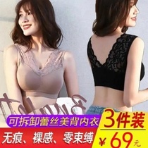 Shake-in-the-same bra Milk Silk Bra Lace Beauty Back Underwear Bra V Collar Wrap Breast Wrap