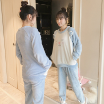Autumn Winter Pyjamas Woman Winter Thickened Warm Coral Suede Student Cute Sweet And Long Sleeve Home Dress Flannel Suede Suit