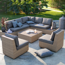 Outdoor sofa imitation vine courtyard sun room design terrace sales office sunscreen waterproof rattan chair corner coffee table combination