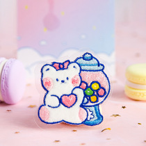 Soft cute bear plush embroidery self-sticking patch patch cloth phone case hand account book decorative paste ipad glue stick stick
