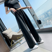 Wide leg pants womens high waist hanging spring and summer thin section 2021 new black and white copper ammonia ice silk mopping pants tide