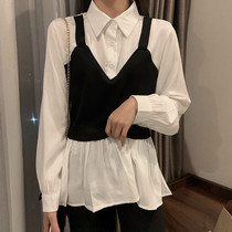Shirt female design sensation Little crowdsourced 2022 Spring new Korean version Marchia splicing dummy Two loose shirt blouses women