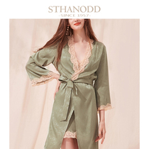 Sexy home wear robe Simple Silk linen lace lace-up pajamas summer thin bathrobe bathrobe bride morning gown