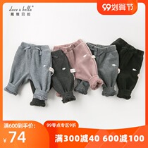 davebella David Bella baby childrens clothing autumn and winter mens clothing baby elephant embroidered small feet velvet pants