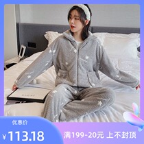 Star Moon Cute Couple Sleepwear Womens Winter Plus Suede Thickened Coral Suede Warm Japan Family Residence Autumn New Lady
