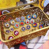 Western antique vintage vintage Italian earrings handmade mosaic inlaid glass stone small crowdsourced ear clips