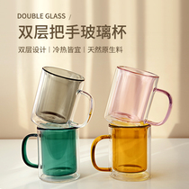 Color transparent glass with handle Simple Breakfast Milk Cup double water Cup heat-resistant Tea Cup home coffee