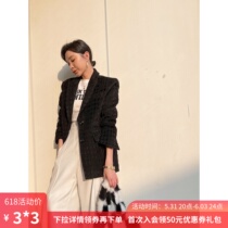 6-fold clear cabin 100 wool black gig-shaped suit jacket Womens winter 2021 new design feel small crowd