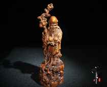 Yellow Poplar Wood Carvings Home Old Sushi Male Characters Feng Shui Hushou Birthday Gift Fairy Peach Sushi Handicraft Pendulum