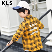 Childrens clothing Childrens Western style tops Spring and autumn boys plaid shirts Medium and large childrens cotton tops Cotton thickened shirts