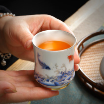 999 sterling silver Ji Blue master cup inlaid silver tea cup Ceramic Gongfu tea with single cup Gilt silver teacup Custom teacup