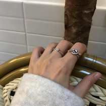 Net red rope knot ring retro 925 sterling silver trendy opening ring female personality smiley face Korean ring girl