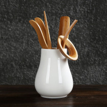 Mingfeng kung fu tea set ceramic tea ceremony Liujunzi bamboo tea ceremony sheep fat jade black pottery tea bottle tea clip tea tray decoration