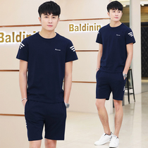 Summer short sleeve sports suit mens thin casual shorts set size loose fitness running sportswear