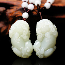 Natural Hetian Jade Pendants Mens Womens Necklace White Jade Picu Good Luck Personality Couple Pendant