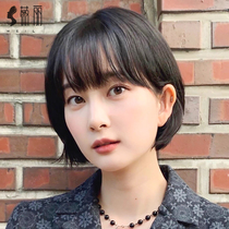 Wig Female short hair bobo head Japanese Western style age reduction round face air bangs real person hair medium long hair full headgear