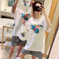 Couple pajamas womens summer thin section pure cotton sweet cute Dumbo home service large size fat mm200 catties suit