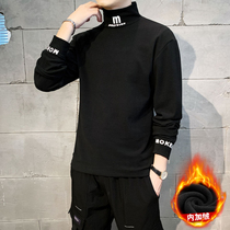 Autumn and winter single piece can be worn outside thermal underwear mens turtleneck plus velvet autumn clothes youth junior high school college students bottoming shirt