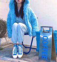 2021 Winter new style snowman hoodie lamb fur coat thick velvet dream blue hooded coat