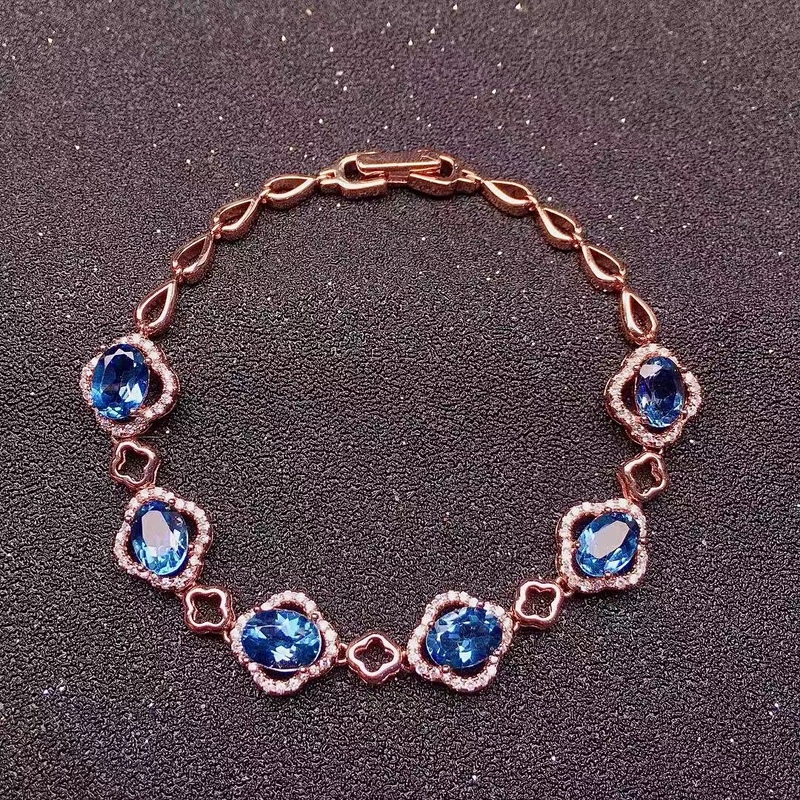 925 Silver Natural Blue Topaz Bracelet Women's Sapphire Crystal Bracelet Color Beautiful Fire Good Flawless 925 Silver Natural Blue Topaz Bracelet Women's Sapphire Crystal Bracelet Color Beautiful Fire Good Flawless