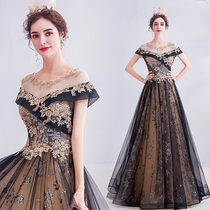 Angel wedding dress black gold diamond banquet annual meeting stage performance host wedding dress evening dress wholesale 1219