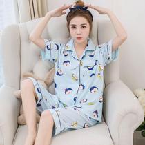 Pregnant women's pajamas summer thin moon clothes loose short-sleeved lactats during pregnancy Two sets of home clothes after delivery