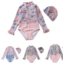 Little girl swimsuit-linked long-sleeved sunscreen 0 13-year-old female baby cute princess swimsuit Korean version girl tide