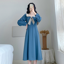 2021 spring dress new thin temperament French retro design sense niche navy college style skirt women