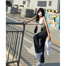 Black gray jeans women 2021 new autumn and winter straight tube loose thin wide legs high waist drape pants