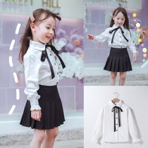 Autumn New Girl Korean hipster Solid Color Joker Top Bow Lace Belt Shirt Student Long Sleeve Shirt