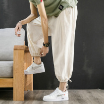 home daily linen pants mens summer thin sports casual pants straight loose drawstring mens nine-point pants