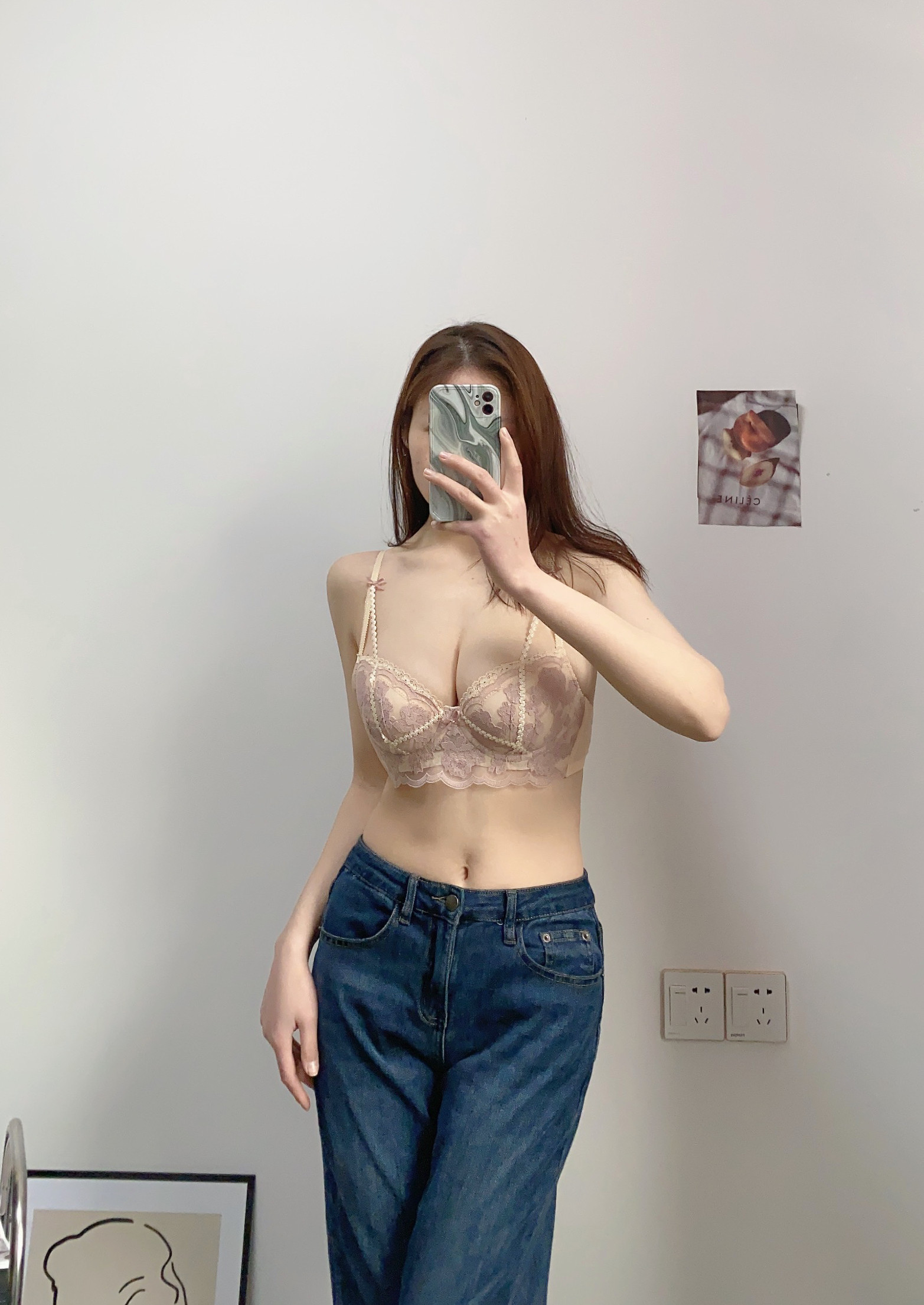 宝诗嫣法式小胸轻聚拢内衣 薄款白色蕾丝文胸 无钢圈舒适不勒 性感套装成套搭配