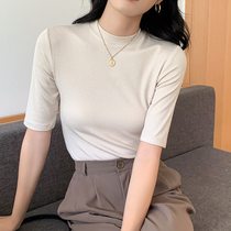 Pure Color Thread Knit Short Sleeve Blouse Blouse 2022 Summer minimalist temperament 50% sleeves Nets shirt thin