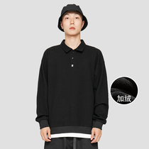 KDZ harbor wind sweater men autumn and winter New loose solid color fake two pieces plus velvet thick long sleeve ins couple top tide