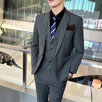 Suit Mens suit Han version Shuai Shuai Imran Wind Business Fashion Stripes Casual West Suit Wedding Groom Gown