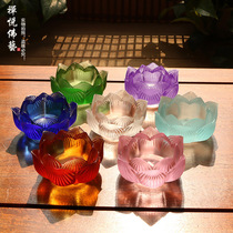 Glass lotus candlestick long bright lamp colorful butter lamp holder Buddhist family seven treasures lotus glass lamp Buddhist supplies ornaments
