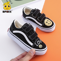 Children sails shoes 2021 Spring and autumn models Han prints Smiley Face Board Shoes Casual Low Help Magic Sticker Boy Girl Mandarin Shoes