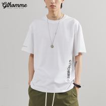 2022 Summer new mens round collar short sleeves ins trend loose printing brief about 100 lap half sleeve clothes T-shirt man