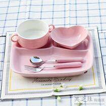 Export Japanese grid plate Ceramic fast food plate Student canteen meal plate Partition plate One-person food tableware set