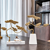 New Chinese Zen ornaments Villa model room soft decorations porch marble pure copper pine tree home accessories