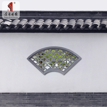 Tang language wall fan-shaped hollow window Fish scale tile through the empty window Suzhou garden background wall decorative lattice window