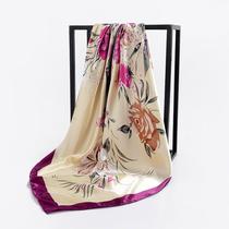 Spring summer sunburn scarf ladies print square scarf bow tie satin multifunctional silk scarf