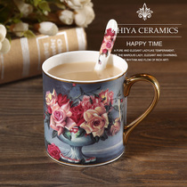 Classical rose ins bone china mug creative breakfast cup coffee cup large capacity personality office water Cup