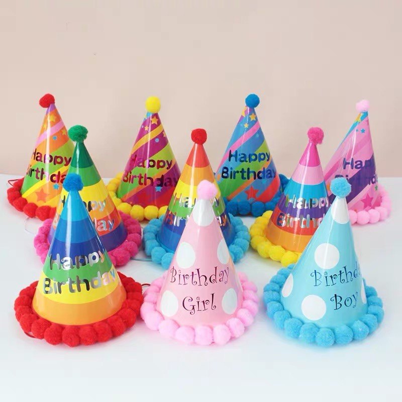 Ins fur ball birthday hat baby child adult birthday cute hat birthday party photo dress up supplies