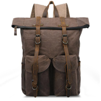 Qiguxi men's bag college school bag computer bag oil wax canvas wear-resistant backpack outdoor leisure travel bag men's tide