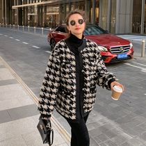 Sandro Tonali2020 new winter Korean version loose houndstooth thickened lamb plush coat female tide