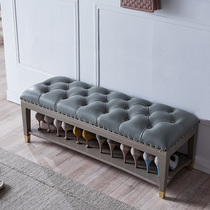 New Chinese-style shoe-changing stool fully assembled solid wood leather multi-functional storage stool household light luxury single-layer shoe rack stool bed end stool