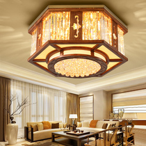  New Chinese style modern LED mahogany crystal light Living room Dining room corridor ceiling light Bedroom wedding room solid wood lighting