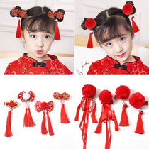 Baby New Year festive hair ball tassel New Year headdress hairclip children Chinese style girls New Year clothes hair accessories women